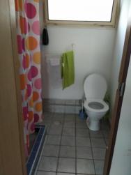 Koupelna s WC, sprchový kout a umyvadlo