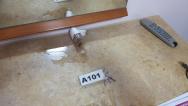 Pokoj A101 rozbitý a rozlitý odpuzovač hmyzu
