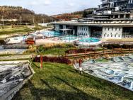 Termálne celoročné kúpalisko Saliris v obci Egerszalok. 24 vnútorných a vonkajších bazénov a 8 saun. 