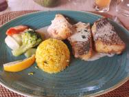 Trio of seared fish Capitane, Dorado & swordfish, vegetables, capers butter sauce